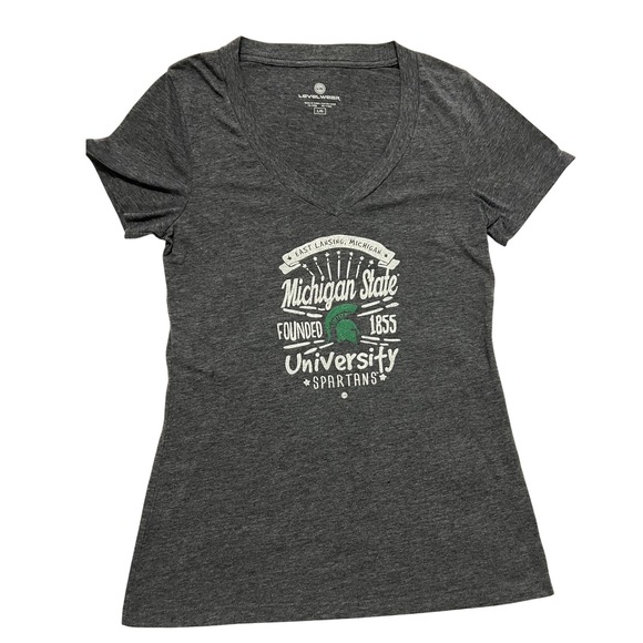 Levelwear Tops - Level Wear Michigan State Spartans Graphic V Neck T Shirt Women's Large Gray